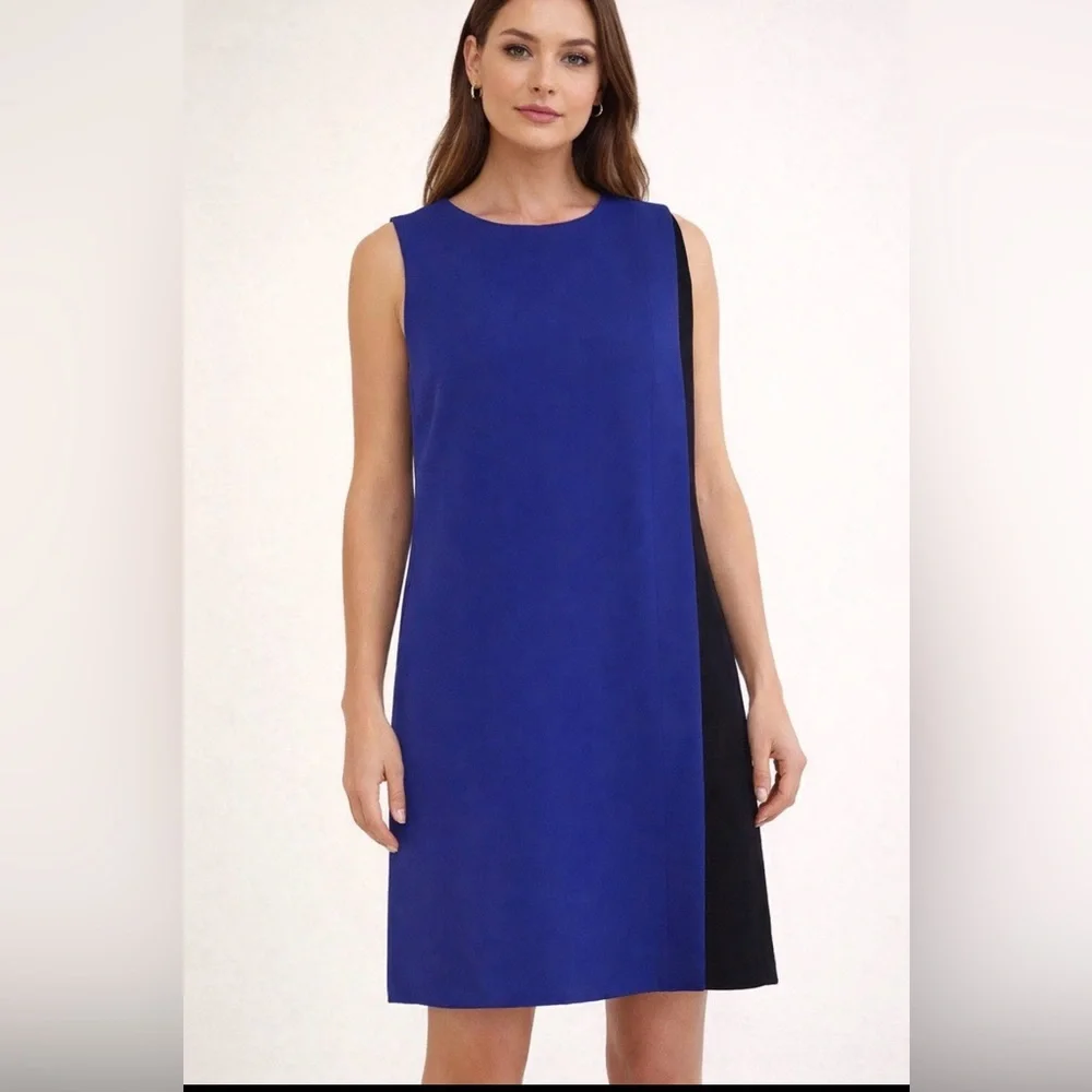 Tahari ASL Blue & Black Sheath Midi Dress Size 4 - Picture 1 of 10